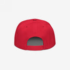 Back view of the Adulting Sucks Hat, a red snap-back baseball cap featuring a six-panel design with ventilation eyelets and adjustable strap, embodying relatable, honest themes for modern life challenges.