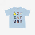 Adventure Life Women's Baby Tee features stylized ADVENTURE letters with camping icons like tents, mountains, and a sun, embodying an outdoorsy spirit and rebellious lifestyle. Perfect for nature-loving women.