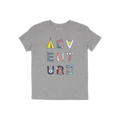 Adventure Life T-shirt featuring ADVENTURE in camping-themed illustrations: tent, mountain, sun, vines, utensils, log, mug, b
