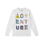 Adventure Life T-shirt featuring a whimsical graphic with camping motifs spelling “ADVENTURE,” embodying a love for explo