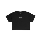 Alcohol Infused Women's Baby Tee featuring “ALCOHOL INFUSED” in white block letters on a black, short-sleeve crew-neck. P