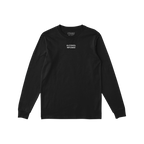Black long-sleeve crewneck T-shirt with Alcohol Infused text by Strange Allies, embodying a carefree lifestyle.