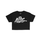 Allies Handstyle Women's Baby Tee featuring bold graffiti-style ALLIES script and halo graphic, symbolizing loyalty and commu