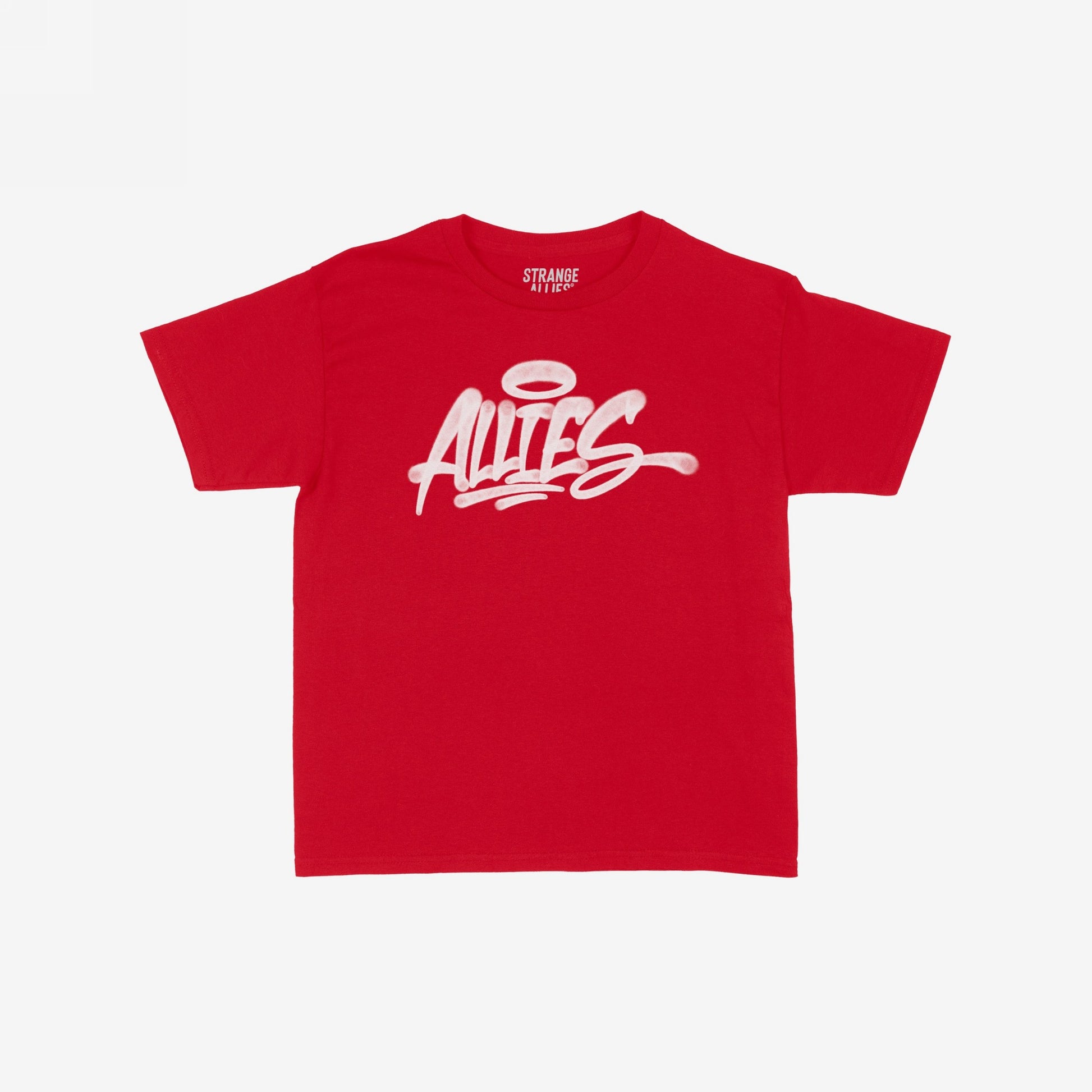 Allies Handstyle Women's Baby Tee with graffiti-style ALLIES script and halo, symbolizing loyalty and community. Cropped fit design embodies street culture and unity.