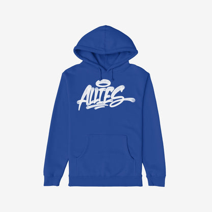 Allies Handstyle Hoodie & Sweatshirt features a graffiti-style ALLIES script with a halo, embodying a bold statement of allyship and movement, perfect for both urban and casual settings.