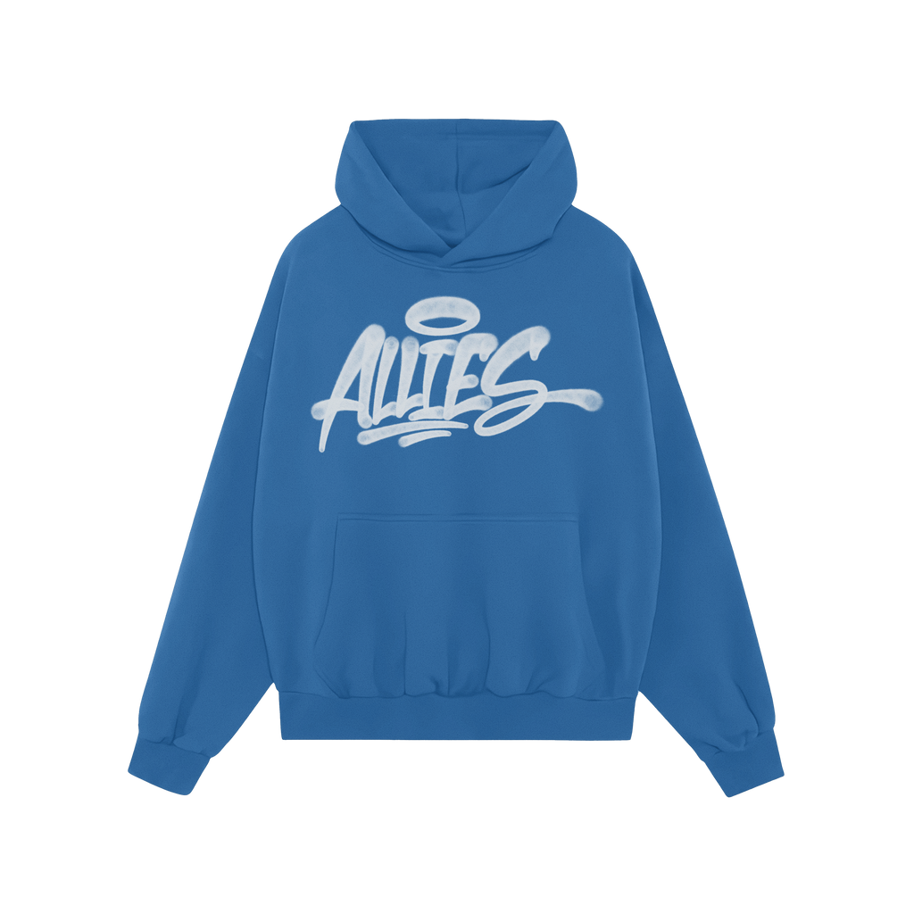 Allies Handstyle Hoodie & Sweatshirt features a graffiti-style ALLIES script with a halo, embodying a bold statement of allys