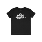 Black Allies Handstyle T-shirt featuring ALLIES in white brush-style script with a halo motif, symbolizing unity and solidari