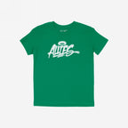 Plain green Allies Handstyle T-shirt with a graffiti-style white logo, ALLIES, featuring a halo over the A. Celebrates art, identity, and allyship, embodying solidarity and support across borders.