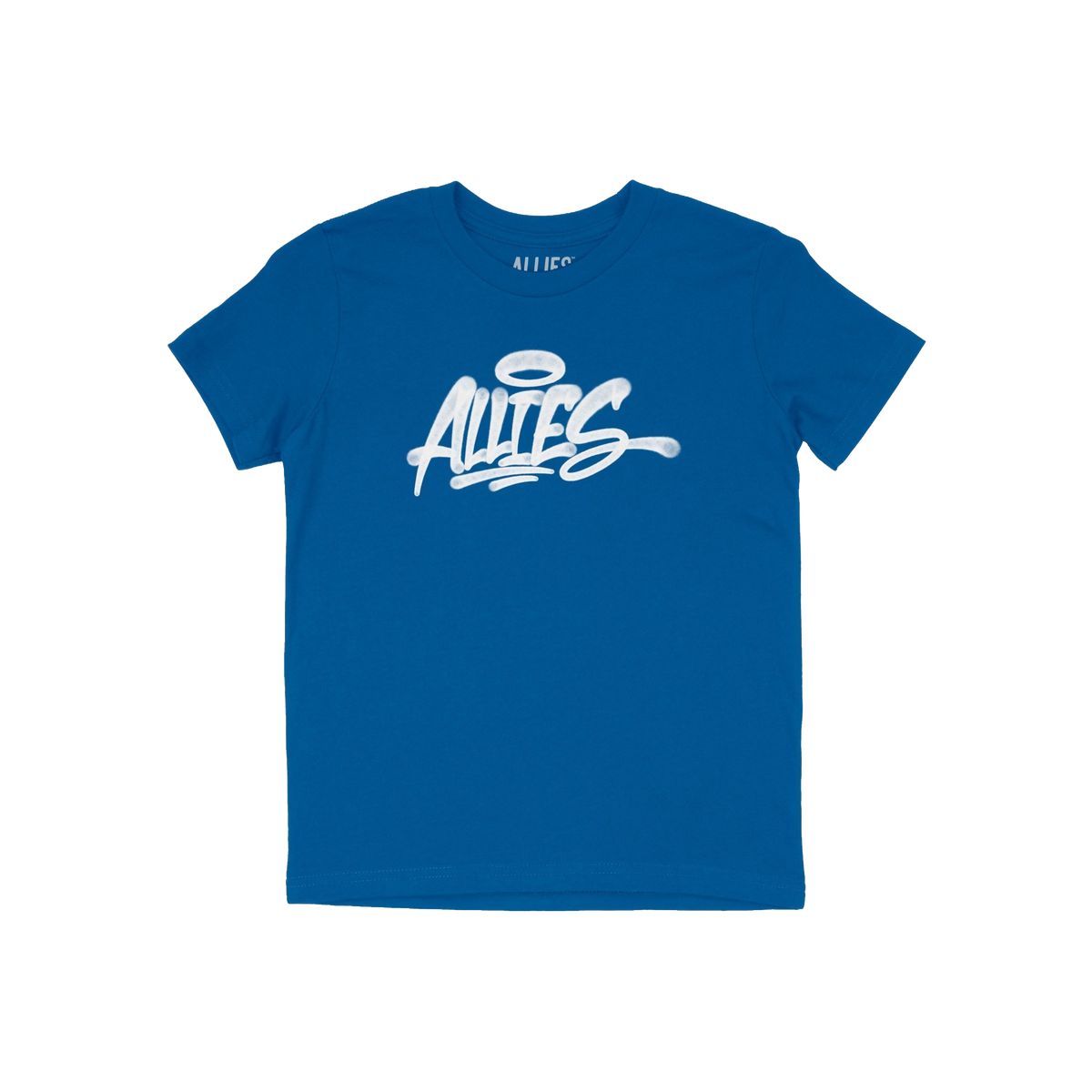 Allies Handstyle T-shirt features a bold, graffiti-style ALLIES script with a halo motif, embodying street art and solidarity