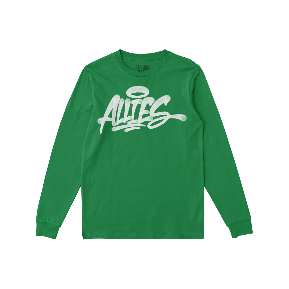 Allies Handstyle T-shirt features 'Allies' in a graffiti style with a halo accent, symbolizing solidarity and allyship, refle