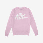 Allies Handstyle Hoodie & Sweatshirt featuring a graffiti-style ALLIES logo with a halo, symbolizing allyship. The soft pink crewneck design speaks to support and equality, embodying bold streetwear attitude.