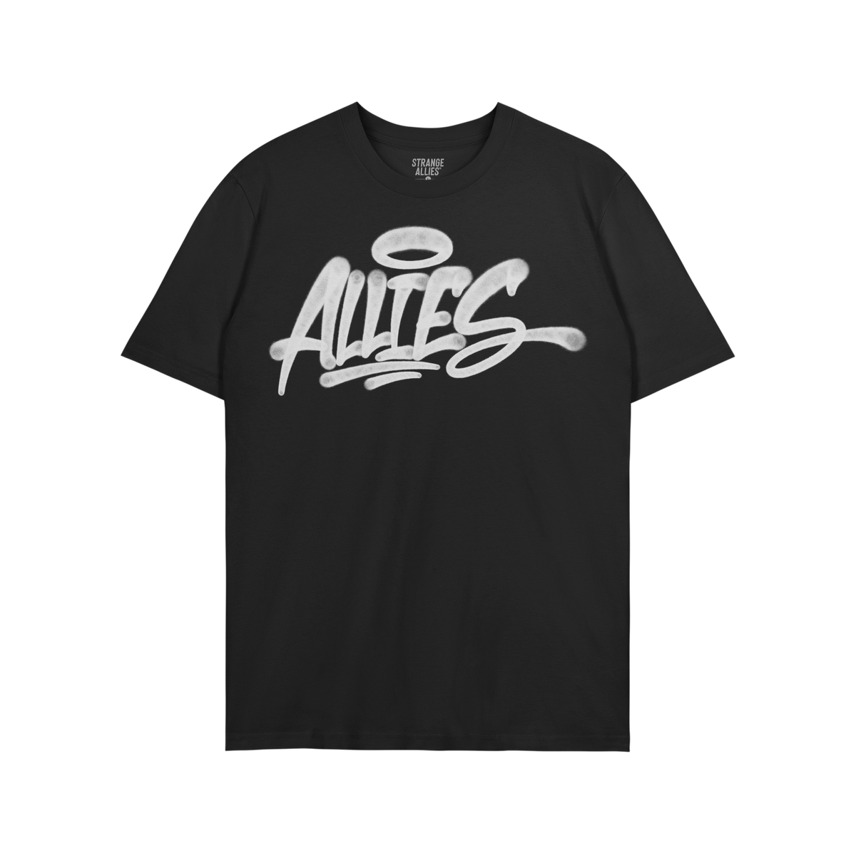 Allies Handstyle T-shirt featuring a bold, graffiti-inspired ALLIES logo and halo graphic, reflecting themes of solidarity an