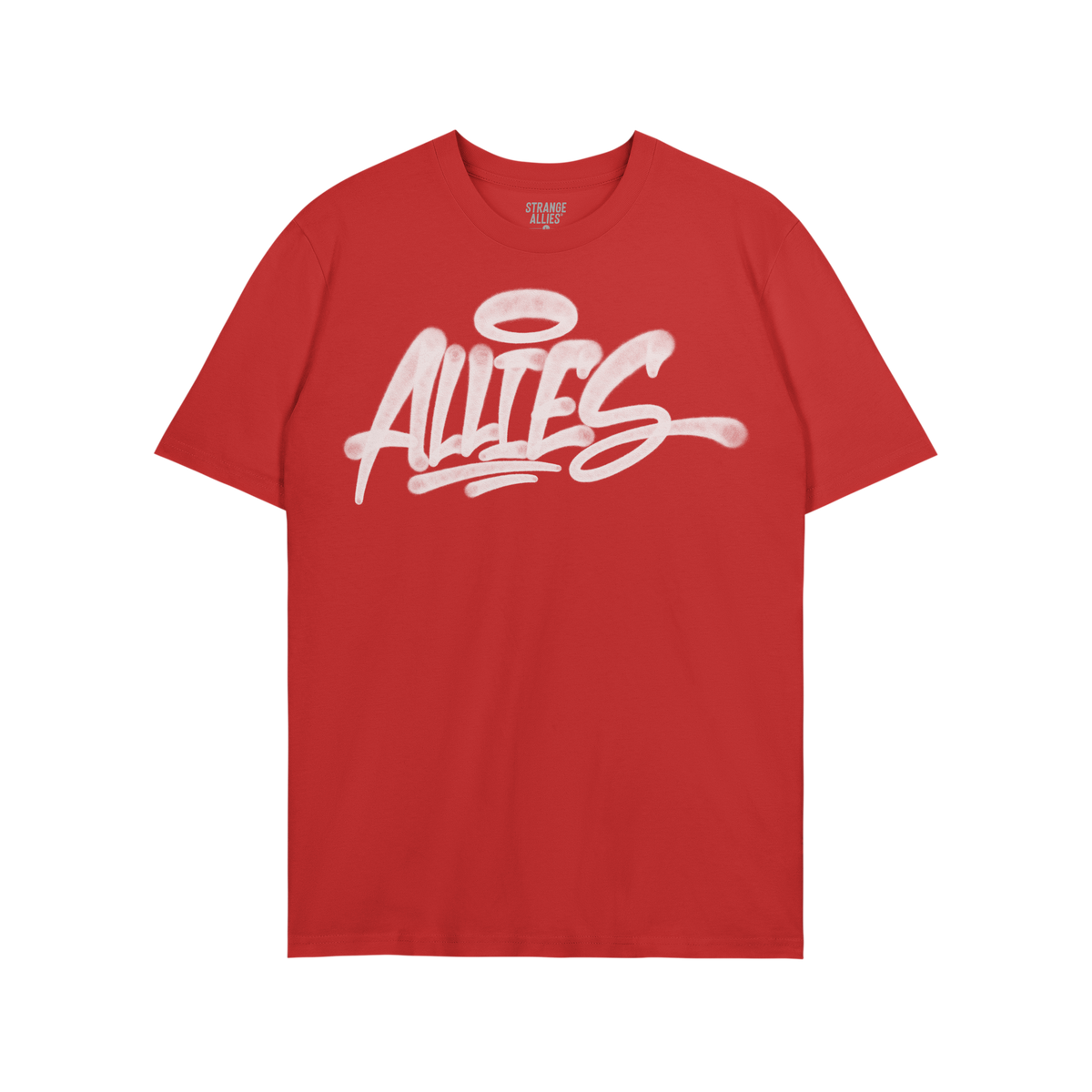 Allies Handstyle T-shirt featuring bold graffiti-style lettering ALLIES with a halo, symbolizes unity and support. This short
