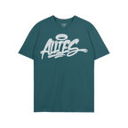 Allies Handstyle T-shirt features a graffiti-style ALLIES script with a halo on a short-sleeve, royal blue shirt, embodying u