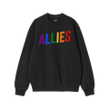 Allies Rainbow Hoodie & Sweatshirt features ALLIES in bold, rainbow letters on a black crew-neck, symbolizing pride and unity