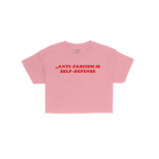Anti-Fascism Is Self-Defense Women's Baby Tee with bold white text on red cotton. Retro-inspired design promotes standing up 