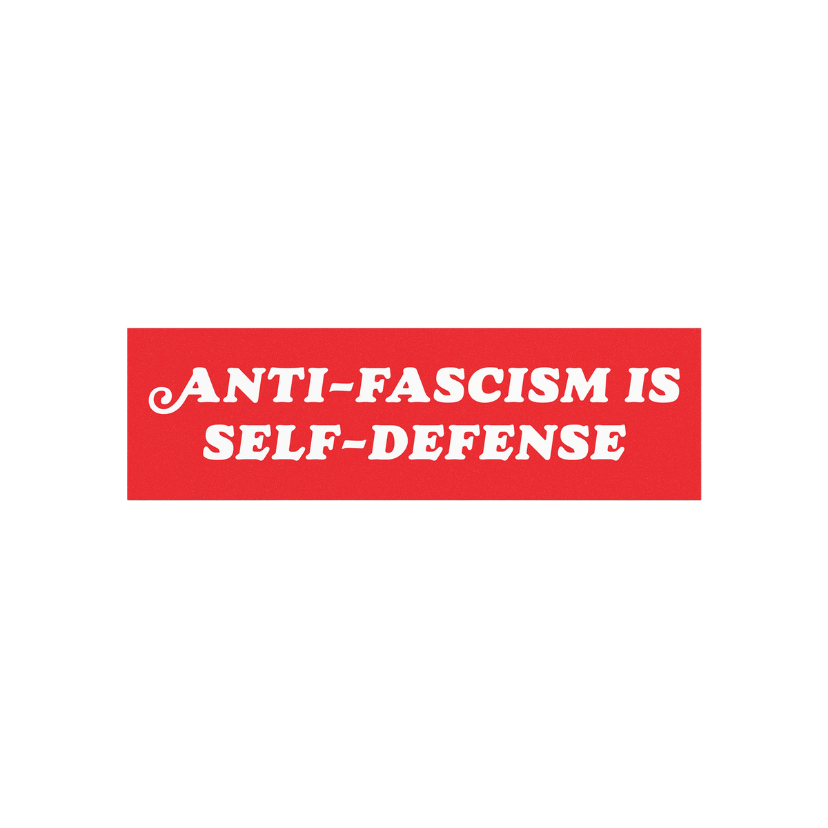 Anti-Fascism Is Self-Defense Sticker & Magnet featuring a crowded protest scene with a bold red banner. Available as a durabl