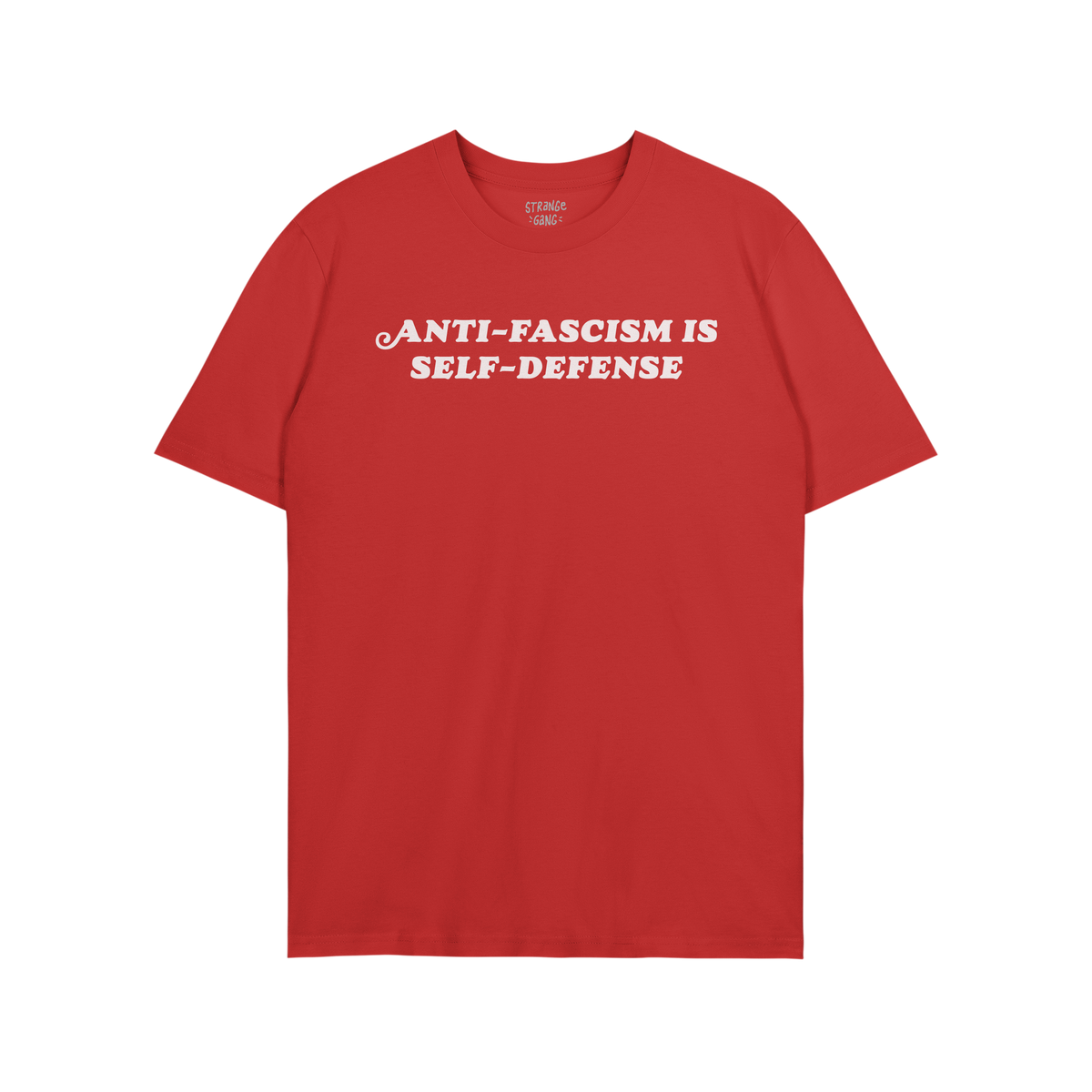Anti Fascism Is Self Defense Shirt with white block text on red, conveying a powerful message of activism and resistance. The