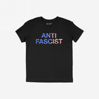 Anti-Fascist USA Classic T-shirt features a bold ANTI FASCIST slogan with a U.S.-flag motif, symbolizing defiance against fascism and nationalism, reflecting a stance for equity and justice.