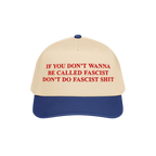 Anti-Fascist Retro 5-Panel Hat with bold, red embroidered message advocating against fascism on a structured, mid-profile cap