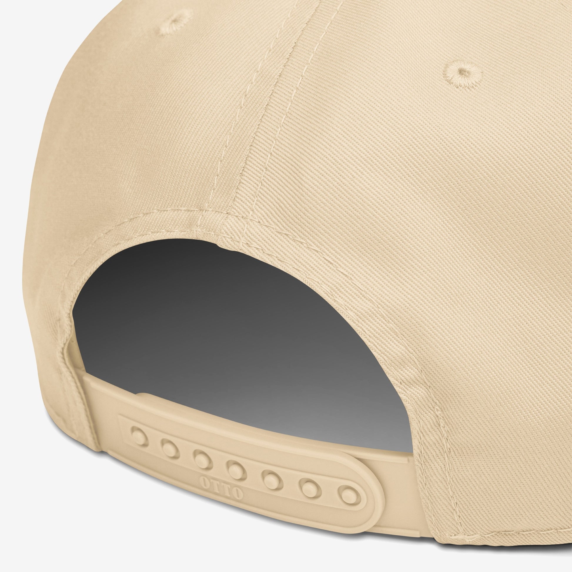 Anti-Fascist Retro 5-Panel Hat showcasing its adjustable snapback closure with OTTO branding on the strap, embodying bold activism in every stitch.