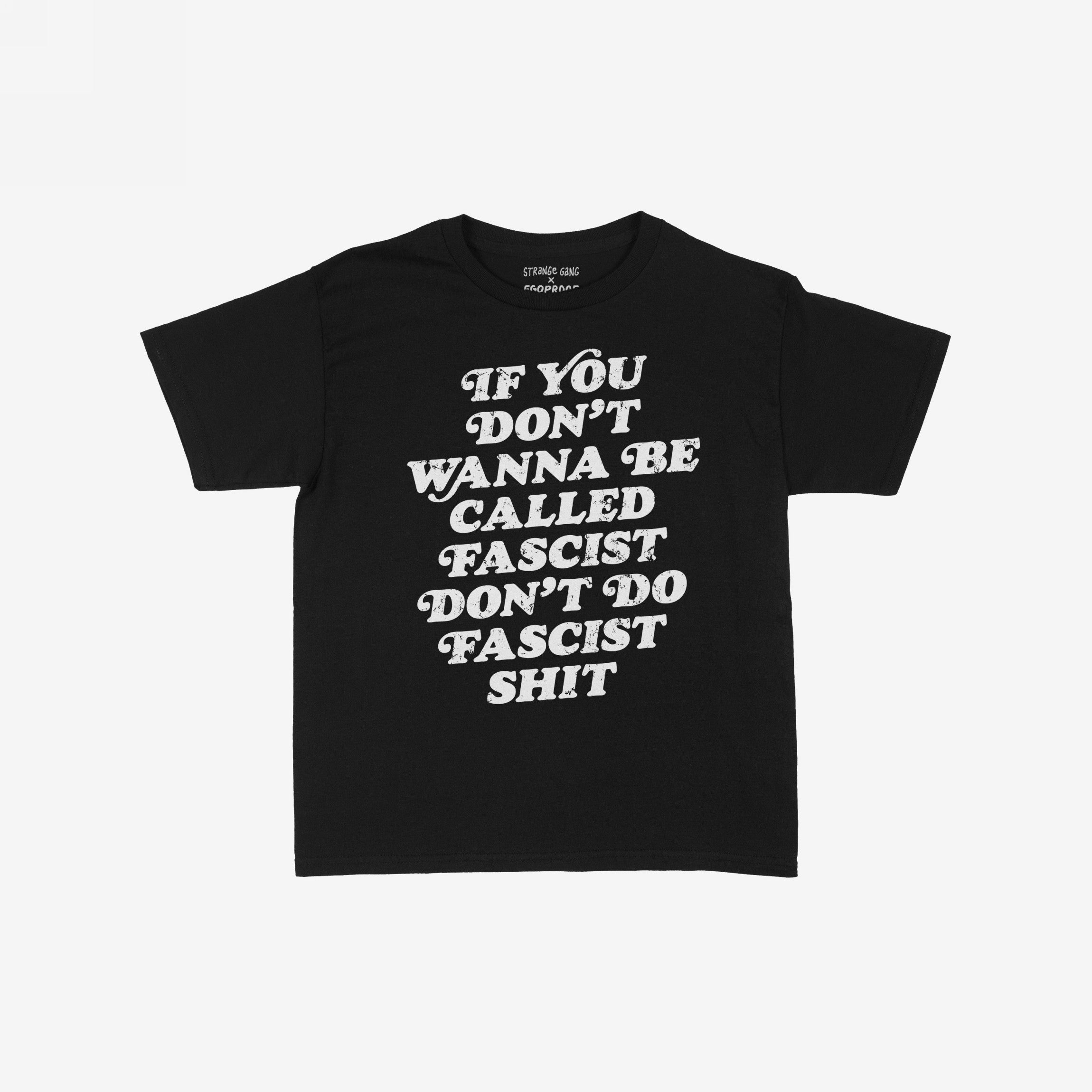 Anti-Fascist Retro Women's Baby Tee featuring a bold, distressed slogan that reads: If you don’t wanna be called fascist, don’t do fascist shit, showcasing a fierce, outspoken style statement.