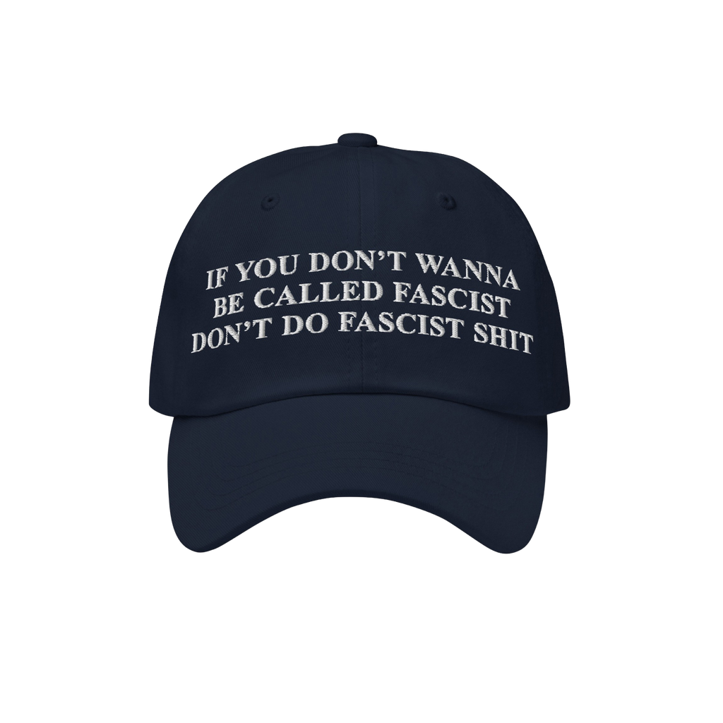 Anti-Fascist Retro Hat featuring bold, white embroidered text urging against fascism. The cap makes a strong statement, perfe