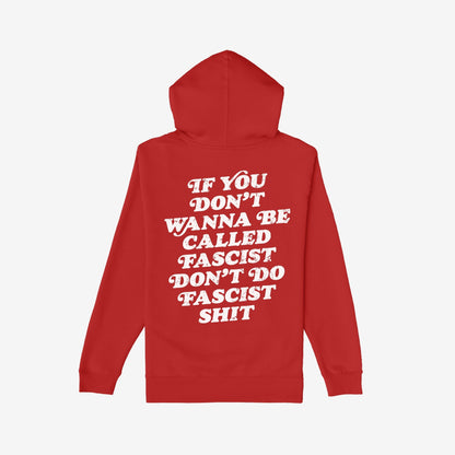 Back view of the Anti-Fascist Retro Shirt hoodie, displaying a bold white slogan advocating against fascism, reflecting a strong, outspoken message aligned with a commitment to equality and resistance.