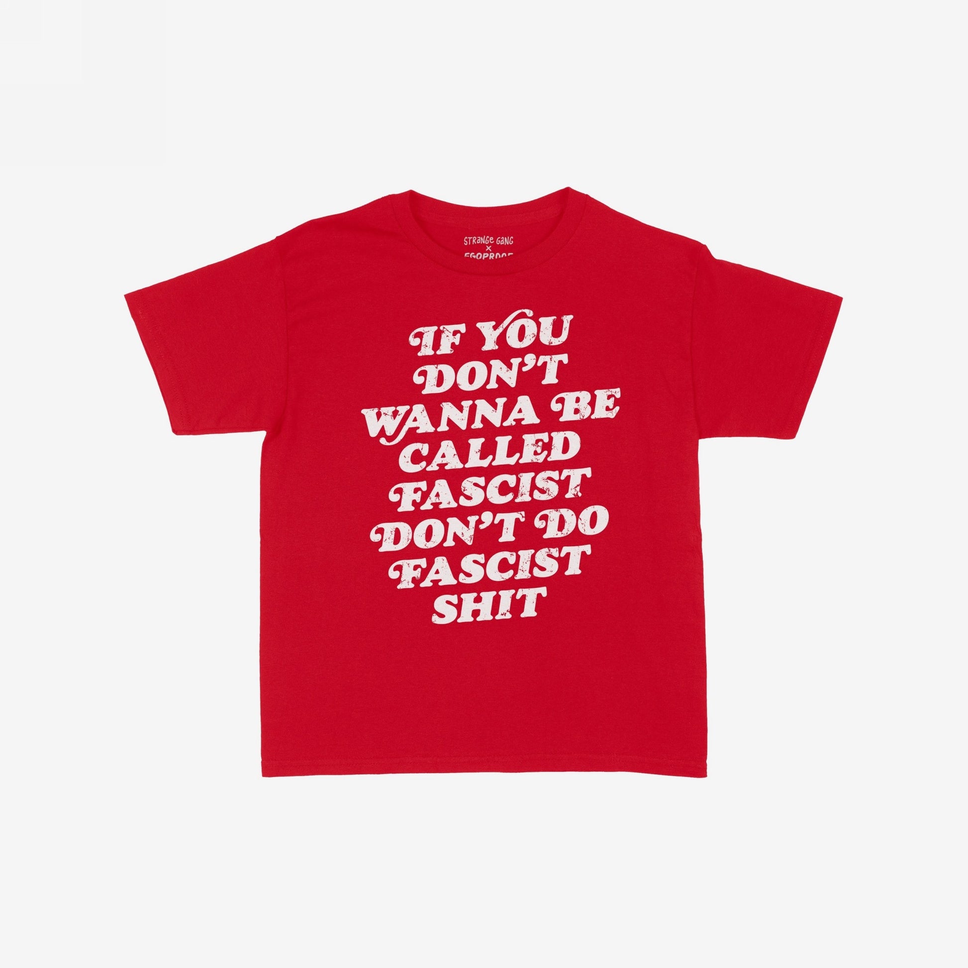 Anti-Fascist Retro T-shirt featuring bold, distressed white lettering of the slogan on a plain layout, embodying a strong message against fascism. Designed to empower and provoke thought.