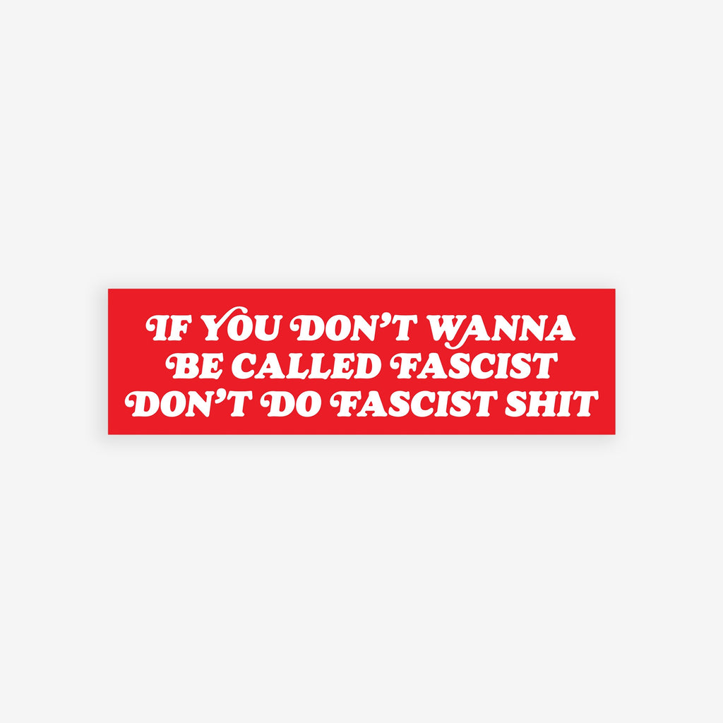 Anti-Fascist Retro Sticker & Magnet features bold white text on a red rectangle, set against a blurred protest scene, embodying a strong anti-fascist message for visible resistance on multiple surfaces.