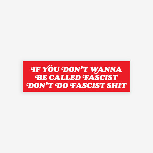 Anti-Fascist Retro Sticker & Magnet features bold white text on a red rectangle, set against a blurred protest scene, embodying a strong anti-fascist message for visible resistance on multiple surfaces.