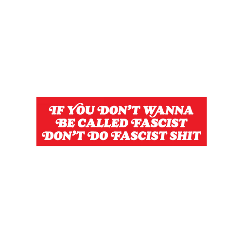 Anti-Fascist Retro Sticker & Magnet features bold white text on a red rectangle, set against a blurred protest scene, embodyi