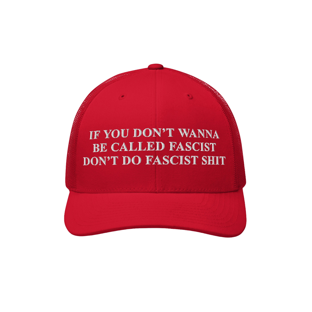 Anti-Fascist Retro Hat featuring bold, white embroidered text advocating against fascism, perfectly embodying the spirit of a