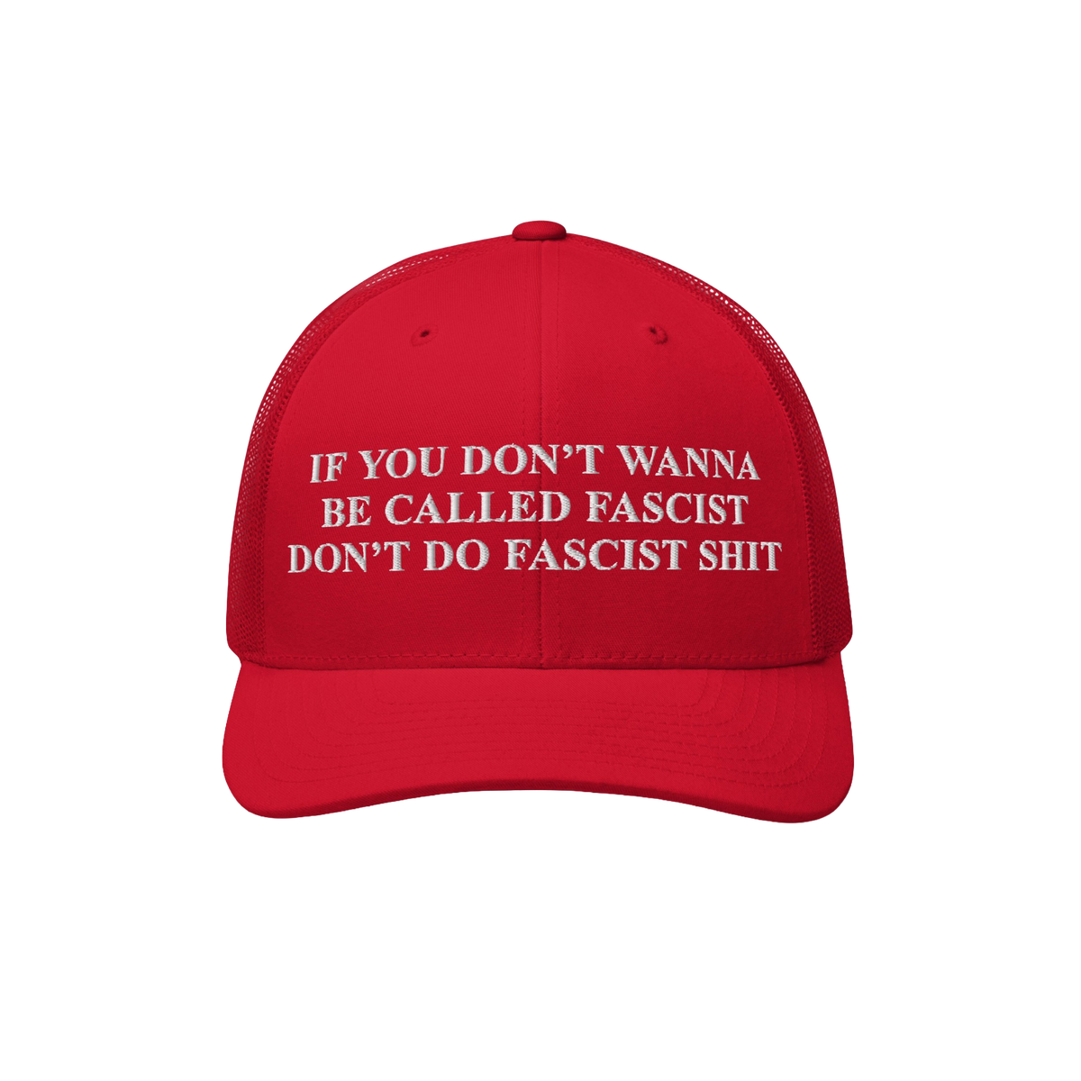 Anti-Fascist Retro Hat featuring bold, white embroidered text advocating against fascism, perfectly embodying the spirit of a