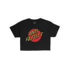 Anti-Fascist Women's Baby Tee featuring bold, graphic design with ANTI FASCIST in yellow over a red circle. Beneath, POWER TO