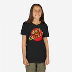 Pre-teen in a black Anti Fascist Shirt with Power to the People text, embodying skate style and progressive resistance, ideal for rallies or everyday wear. Supports ACLU with each purchase.