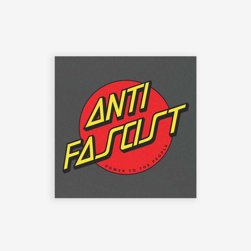 Anti Fascist Sticker & Magnet featuring a bold red circle with “ANTI FASCIST” in yellow-and-black text, expressing a strong message against fascism. Available as a sticker or magnet.