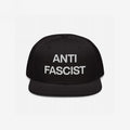 Black flat-bill cap with “ANTI FASCIST” in white block letters, embodying the Anti-Fascist Classic Hat's bold message and timeless style for those committed to resisting fascism.
