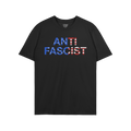 Anti-Fascist USA Classic T-shirt featuring bold ANTI FASCIST text in stars-and-stripes pattern, symbolizing reclaimed patriot