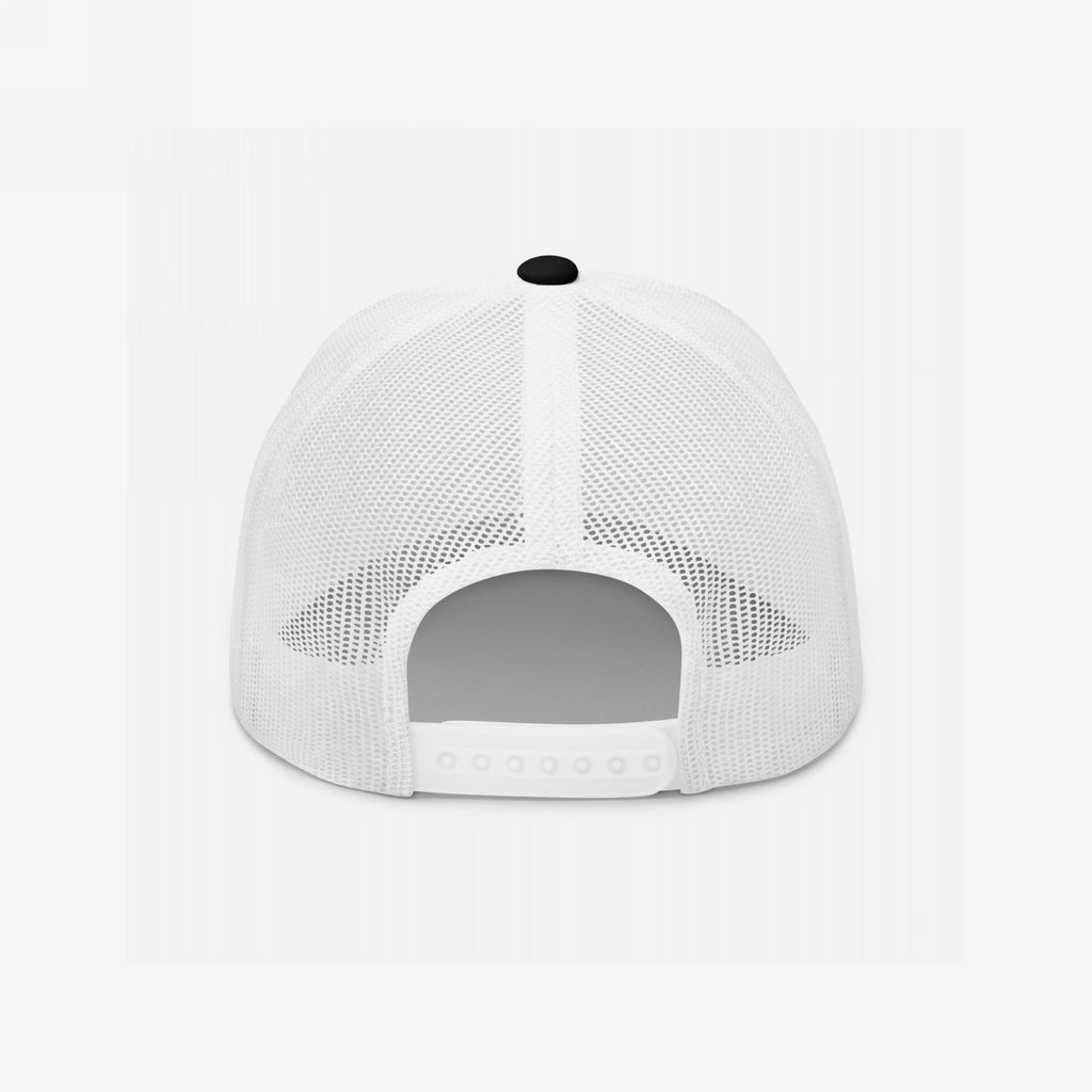 Rear view of the Anti-Fascist Classic Hat, a white mesh trucker cap featuring an adjustable snap-back strap, embodying bold resistance with its minimalist yet powerful design.