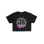 Custom Anti-Fascist Union Women's Baby Tee featuring a circular emblem with a megaphone, broken chain, and raised fists, invi