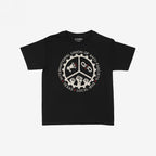 Texas Anti-Fascist Union Women's Baby Tee featuring a distressed, vintage-style graphic with a gear showing a megaphone, broken chain, and raised fists. Text reads International Union of Anti-Fascists, Texas Local 1845.