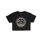 Texas Anti-Fascist Union Women's Baby Tee featuring a distressed, vintage-style graphic with a gear showing a megaphone, brok
