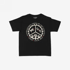 Custom Anti-Fascist Union Kids T-shirt featuring a gear-shaped logo with symbols of a megaphone, broken chain, and raised fists, highlighting the International Union of Anti-Fascists and Texas Local 1845.