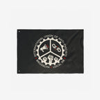 Brooklyn Anti-Fascist Union Flag featuring a central emblem with a megaphone, broken chain, and raised fists, symbolizing resistance and solidarity. A bold statement piece for anti-fascism supporters.