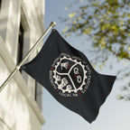 Brooklyn Anti-Fascist Union Flag features a gear-shaped seal with a megaphone, broken chain, and clenched fists, symbolizing resistance. It’s ideal for protests, marches, and community spaces.