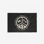 Custom Anti-Fascist Union Flag featuring a circular gear emblem with symbols of protest: a megaphone, broken chain, and raised fists. Text reads “INTERNATIONAL UNION OF ANTI-FASCISTS and “TEXAS LOCAL 1845.”