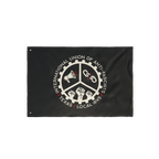 Custom Anti-Fascist Union Flag featuring a circular gear emblem with symbols of protest: a megaphone, broken chain, and raise