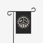 Brooklyn Anti-Fascist Union Garden Flag featuring a gear emblem with a megaphone, broken chains, and raised fists, highlighting anti-fascist solidarity. Text reads International Union of Anti-Fascists, Brooklyn Local 718.