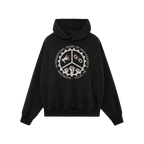 Brooklyn Anti-Fascist Union Hoodie features a circular emblem with a megaphone, broken chain, and fists, surrounded by “INT
